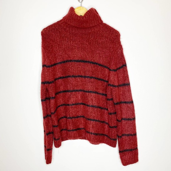 The Korner Sweaters - The Korner Red Shimmer Striped Oversized Turtleneck Size S/M